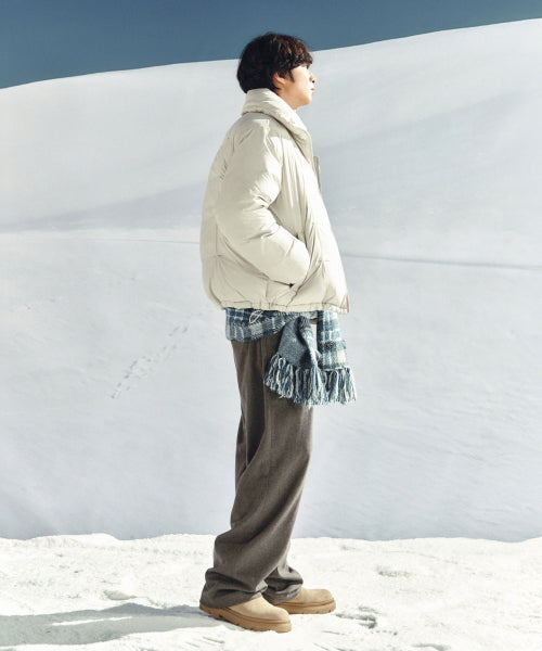 Wool Blend Wide Slacks Melange Gray