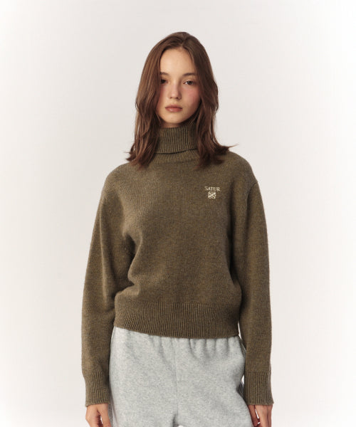 (W) Classic Turtle Neck Knit Khaki