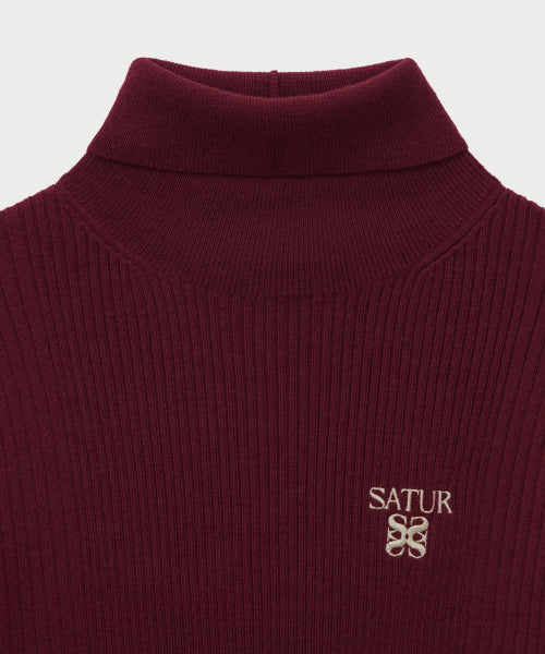 (W) 2-Way High Neck Knit Red