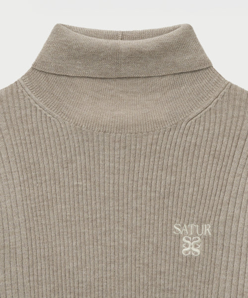 (W) 2-Way High Neck Knit Beige