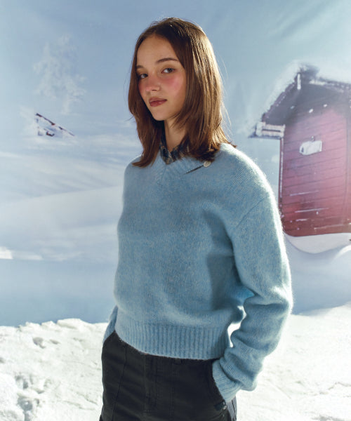 (W) Essen Two Tone Mohair Blend Knit Sky Blue