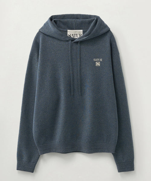 Classic Semi Loose Fit Knit Hoodie Blue