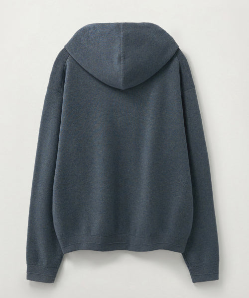 Classic Semi Loose Fit Knit Hoodie Blue
