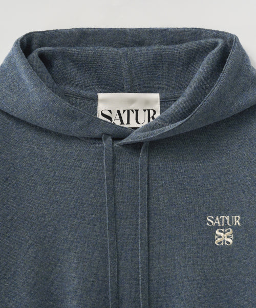 Classic Semi Loose Fit Knit Hoodie Blue