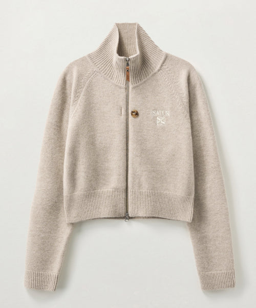 (W) Signature Logo Knit Zip-up Beige