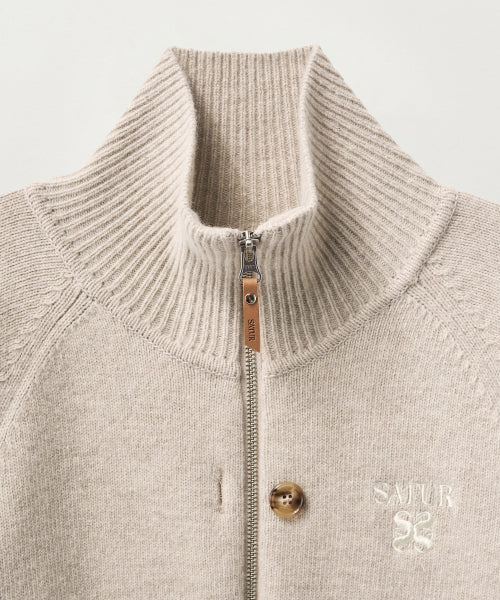(W) Signature Logo Knit Zip-up Beige