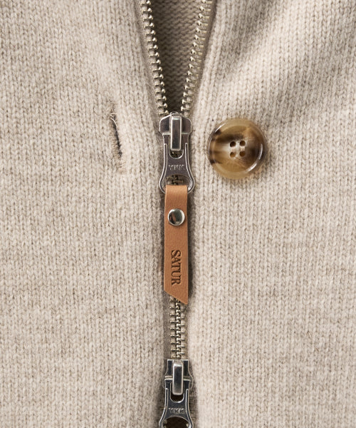 (W) Signature Logo Knit Zip-up Beige