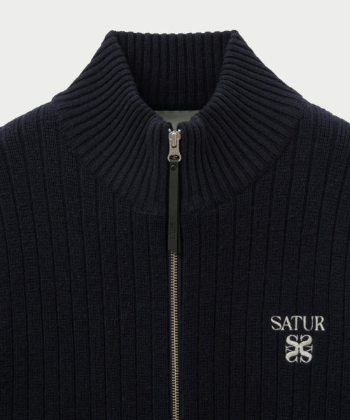 Faro Half Neck Knit Zip-up Navy