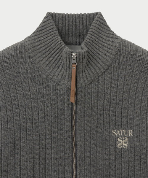 Faro Half Neck Knit Zip-up Melange Gray