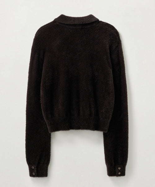 (W) Hairy Collar Knit Cardigan Dark Brown