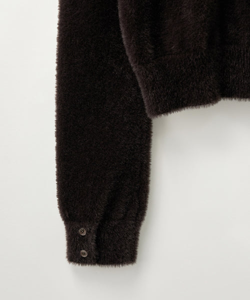 (W) Hairy Collar Knit Cardigan Dark Brown
