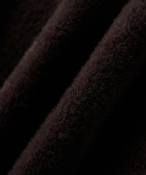 (W) Hairy Collar Knit Cardigan Dark Brown