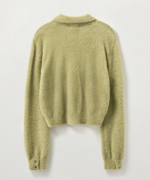 (W) Hairy Collar Knit Cardigan Olive Green