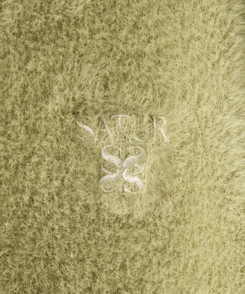 (W) Hairy Collar Knit Cardigan Olive Green
