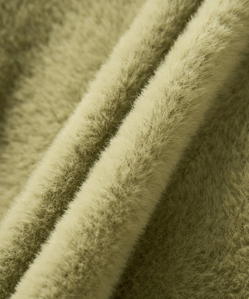 (W) Hairy Collar Knit Cardigan Olive Green