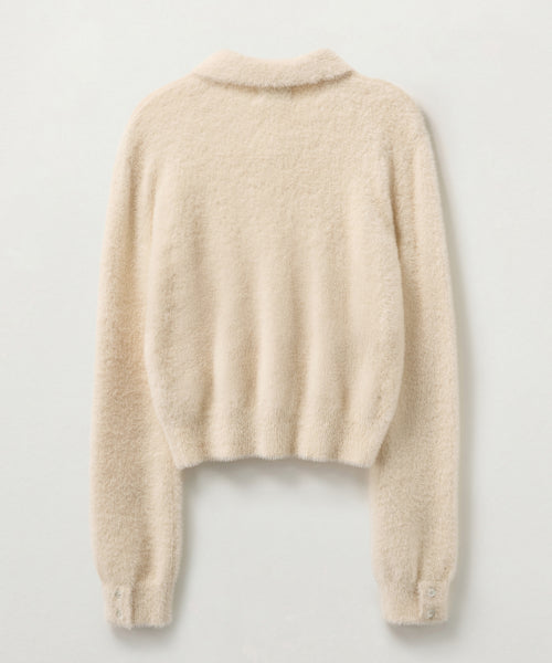 (W) Hairy Collar Knit Cardigan Cream