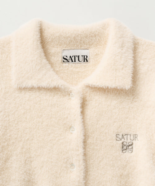 (W) Hairy Collar Knit Cardigan Cream