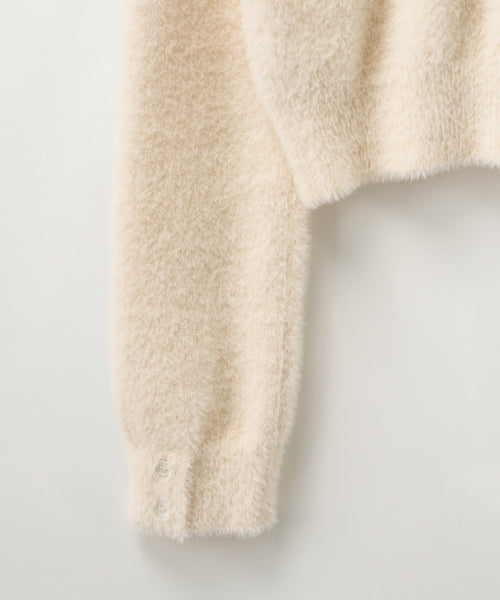 (W) Hairy Collar Knit Cardigan Cream
