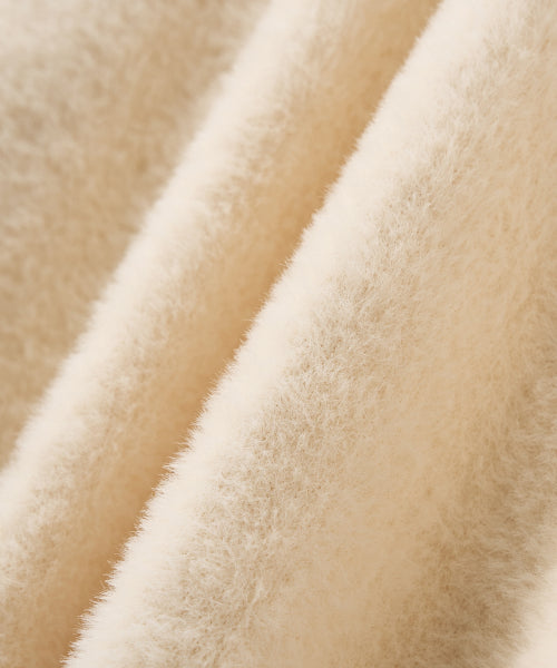 (W) Hairy Collar Knit Cardigan Cream