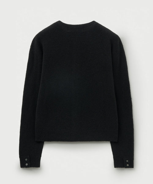 Loren Wool Blend Crew Neck Knit Cardigan Black