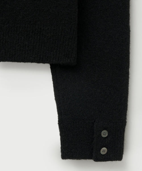Loren Wool Blend Crew Neck Knit Cardigan Black