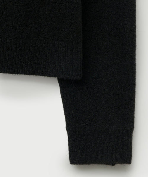 Loren Wool Blend Crew Neck Knit Cardigan Black
