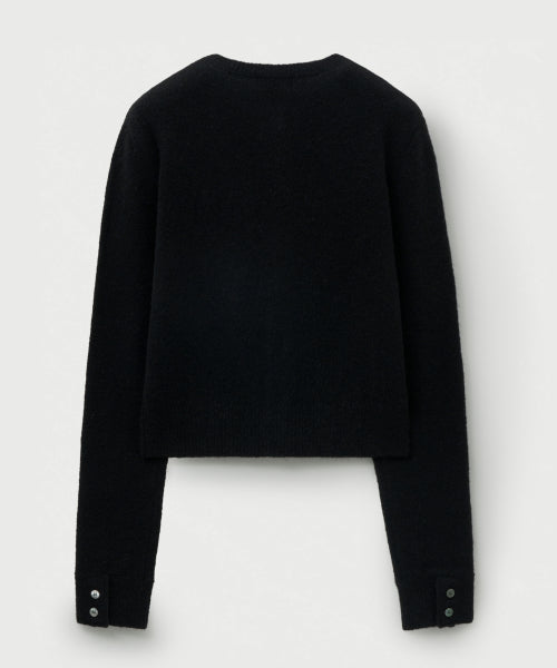 (W) Loren Wool Blend Crew Neck Knit Cardigan Black