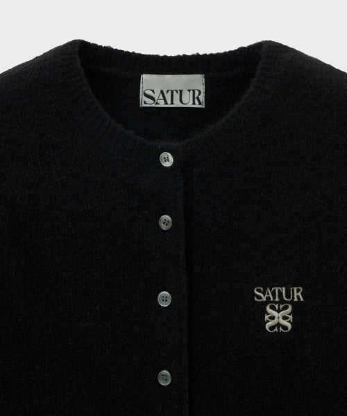 (W) Loren Wool Blend Crew Neck Knit Cardigan Black