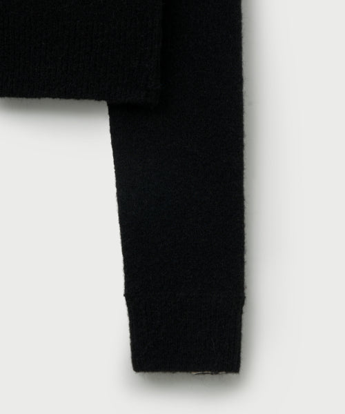(W) Loren Wool Blend Crew Neck Knit Cardigan Black