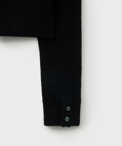 (W) Loren Wool Blend Crew Neck Knit Cardigan Black