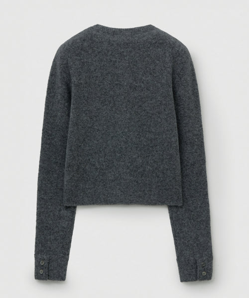 (W) Loren Wool Blend Crew Neck Knit Cardigan Charcoal
