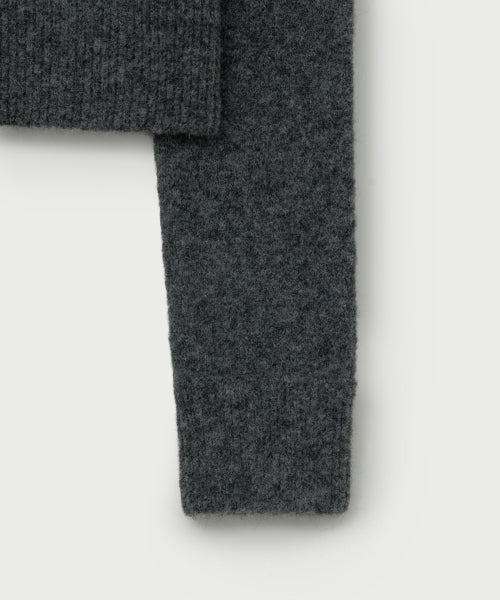 (W) Loren Wool Blend Crew Neck Knit Cardigan Charcoal