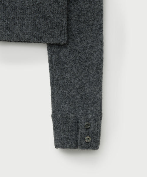 (W) Loren Wool Blend Crew Neck Knit Cardigan Charcoal