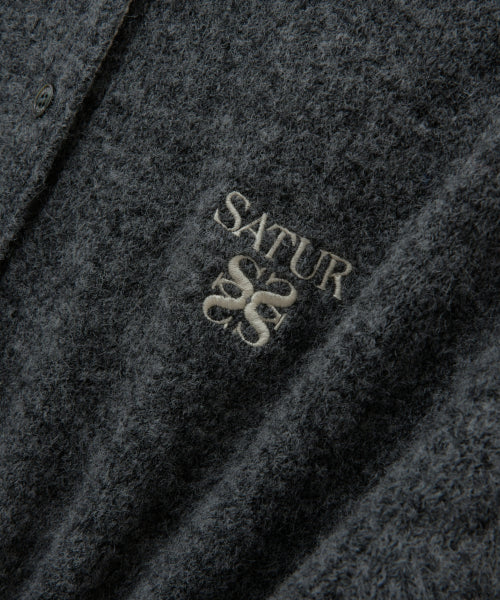 (W) Loren Wool Blend Crew Neck Knit Cardigan Charcoal
