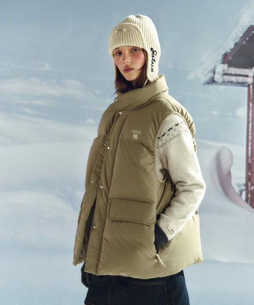 Apero Pocket Duck Down Padding Vest Beige