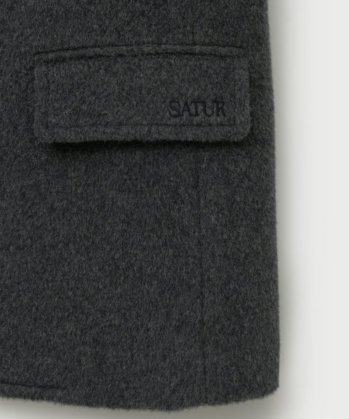 (W) Cashmere Wool Blend Single Blazer Charcoal