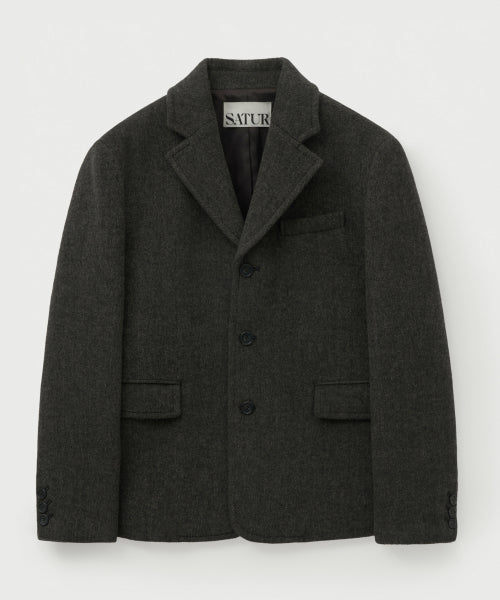 Herringbone Wool Blend Single Blazer Charcoal
