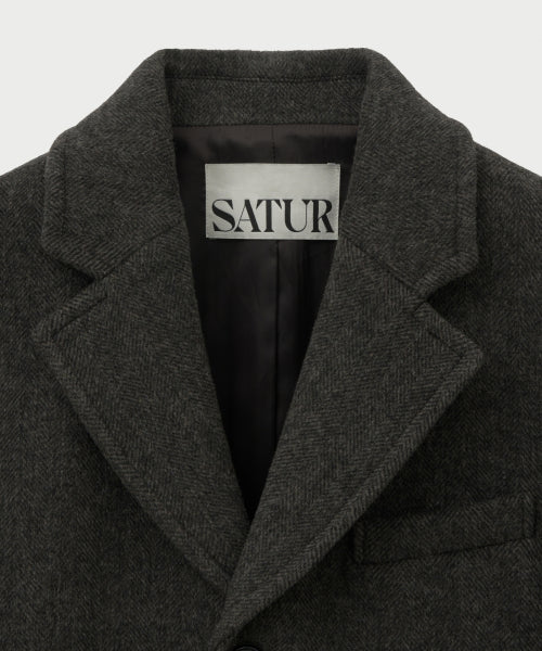 Herringbone Wool Blend Single Blazer Charcoal