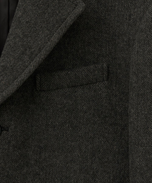 Herringbone Wool Blend Single Blazer Charcoal