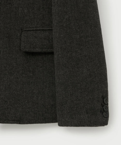 Herringbone Wool Blend Single Blazer Charcoal