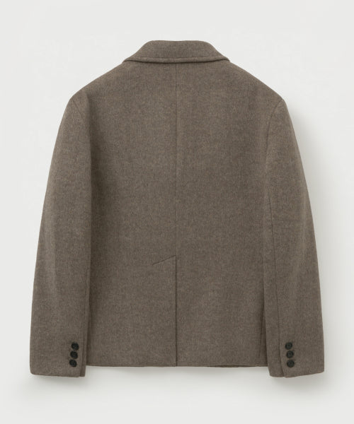 Herringbone Wool Blend Single Blazer Brown