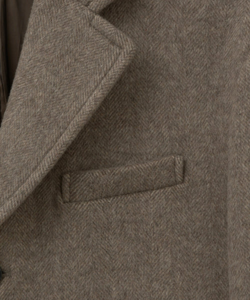 Herringbone Wool Blend Single Blazer Brown