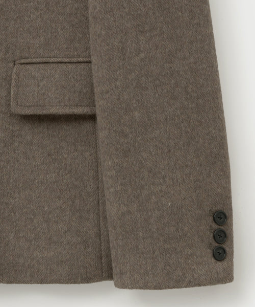 Herringbone Wool Blend Single Blazer Brown