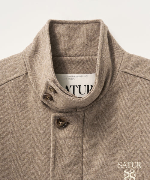 Herringbone Wool Blend Blouson Jacket Brown