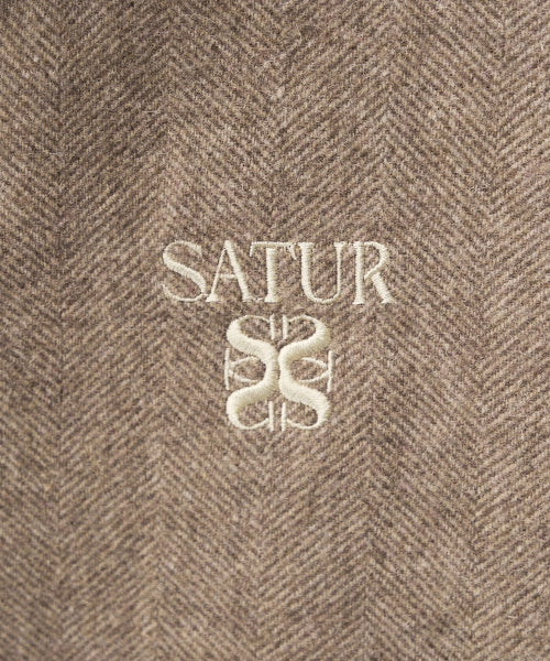 Herringbone Wool Blend Blouson Jacket Brown