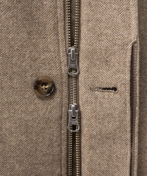 Herringbone Wool Blend Blouson Jacket Brown