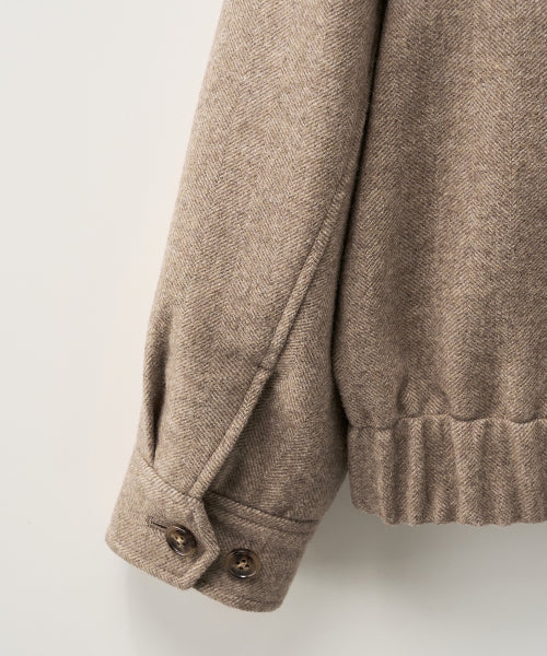 Herringbone Wool Blend Blouson Jacket Brown