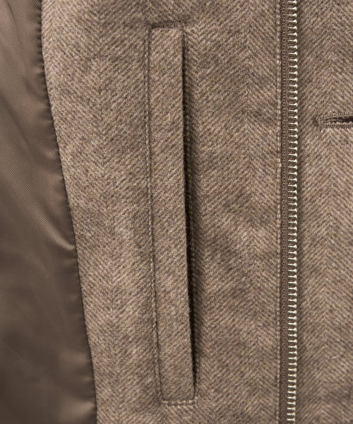 Herringbone Wool Blend Blouson Jacket Brown