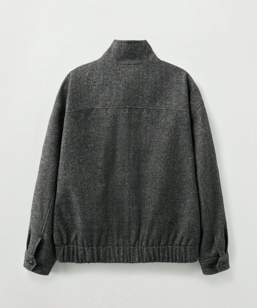 Herringbone Wool Blend Blouson Jacket Charcoal