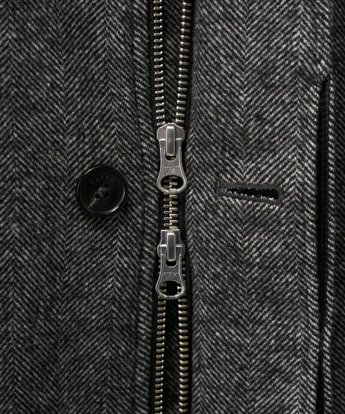 Herringbone Wool Blend Blouson Jacket Charcoal